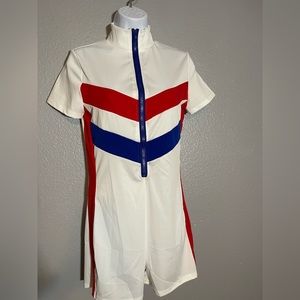 Jumpsuit white with blue and red. New without tag. Special offer size L .